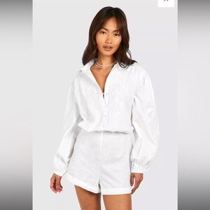 Boohoo Embroidered Poplin Playsuit